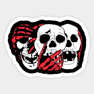 3 Skulls (w/red) Sticker